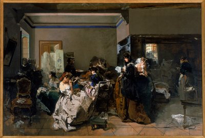 Laboratorio di sartoria, 1858-60 da Domenico Induno